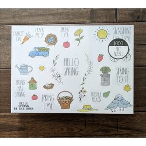 New Rae Dunn HELLO SPRING jigsaw puzzle bird bicycle hat strawberry sun